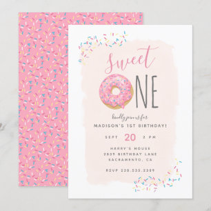 Invitation Brouiller   Doughnut rose saupoudrer doux 1er anni
