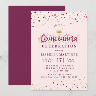 Invitation Broussailleux branché Bourgogne & Or Confetti Quin