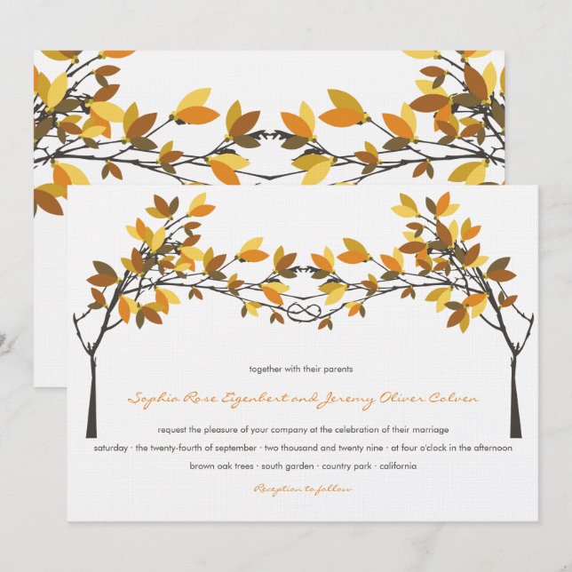 Invitation Brown amoureux noué arbres automne Mariage d'autom (Devant / Derrière)