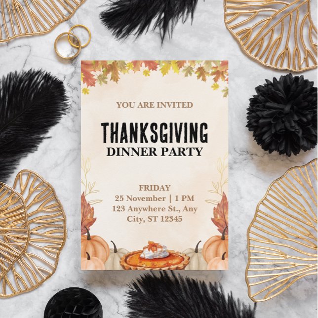 Invitation Brown aquarelle Thanksgiving Dîner (thanksgiving dinner invitation card)