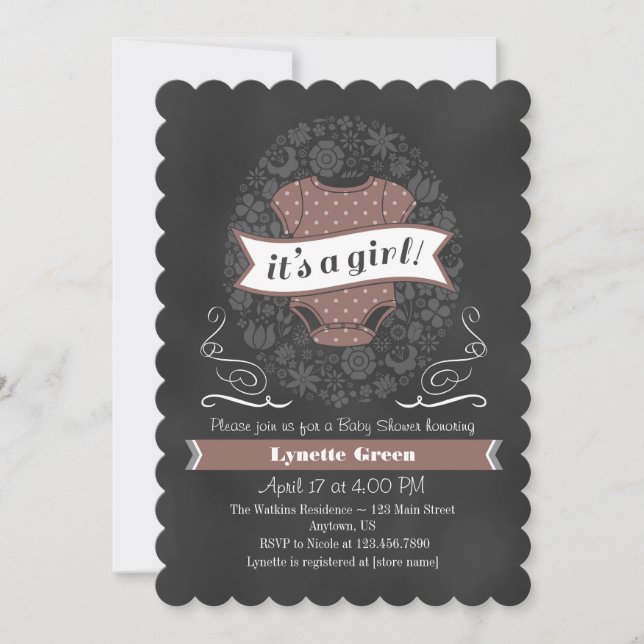 Invitation Brown Baby shower fille de tableau de b (Devant)