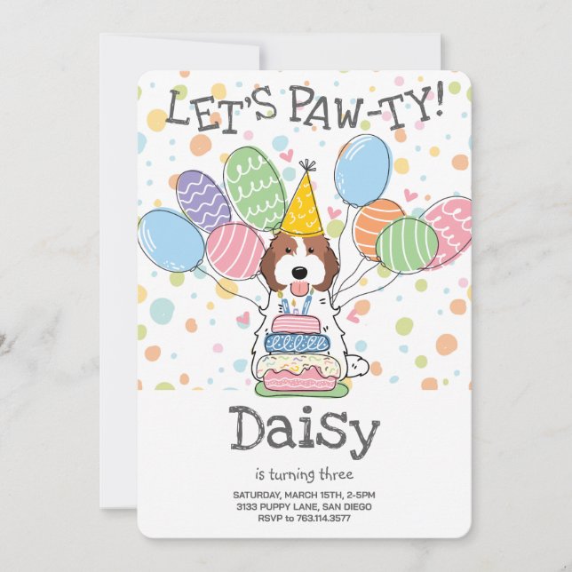 Invitation Brown blanc Cockapoo Cavapoo Chien fête d'annivers (Devant)