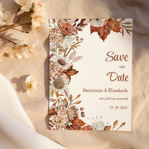 Invitation Brown blanc orange automne flore rustique Enregist