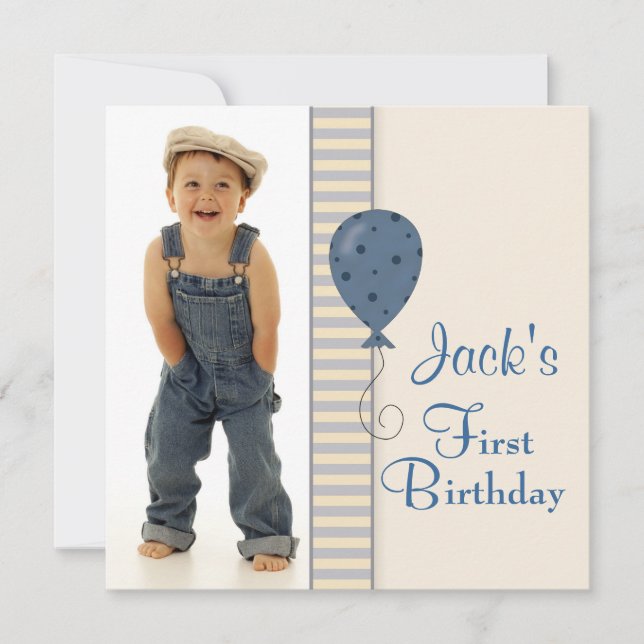 Invitation Brown Blue Boys Photo Anniversaire (Devant)