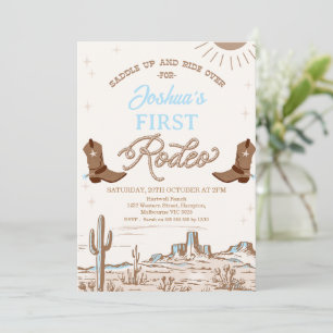 Invitation Brown Blue Cowboy Bottes Premier Rodéo 1er Anniver