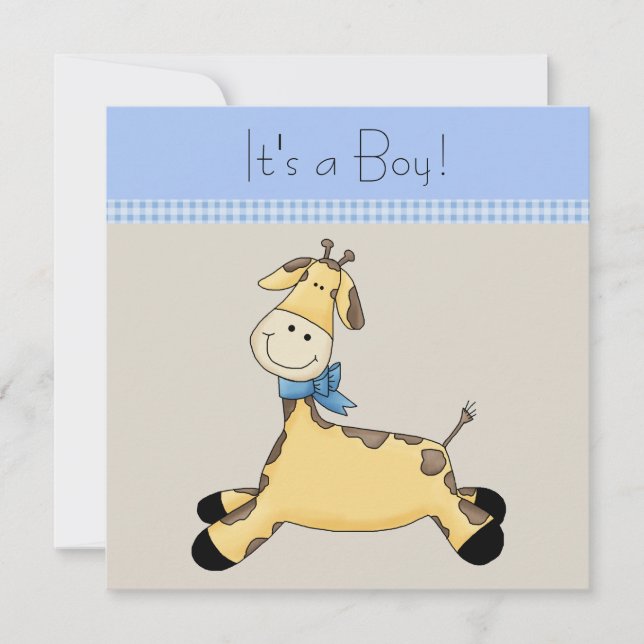 Invitation Brown Blue Giraffe Baby Boy Douche (Devant)