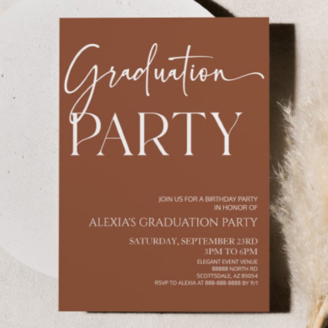 Invitation Brown Boho Bohemian Minimal Graduation Party (Créateur téléchargé)