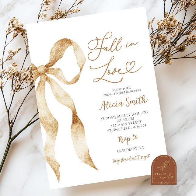 Invitation Brown boho Bow Coquette fall in love bridal shower (Créateur téléchargé)