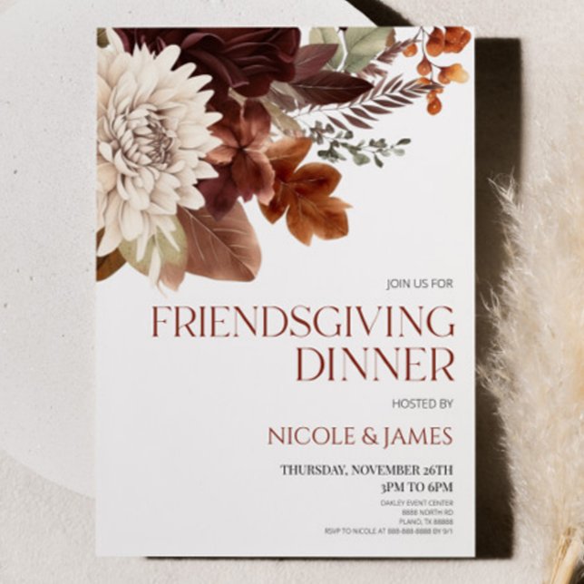 Invitation Brown Bourgogne Floral Flower Friendsgiving Diner (Créateur téléchargé)