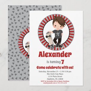 Invitation Brown Cheveux Skateboard Boys Anniversaire Invitat