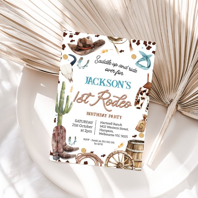 Invitation Brown corde Texte Premier Rodéo 1er Anniversaire (Boys First Rodeo Birthday Invitation, Wild West Cowboy 1st Birthday Invitation Boy, Rope Text,)