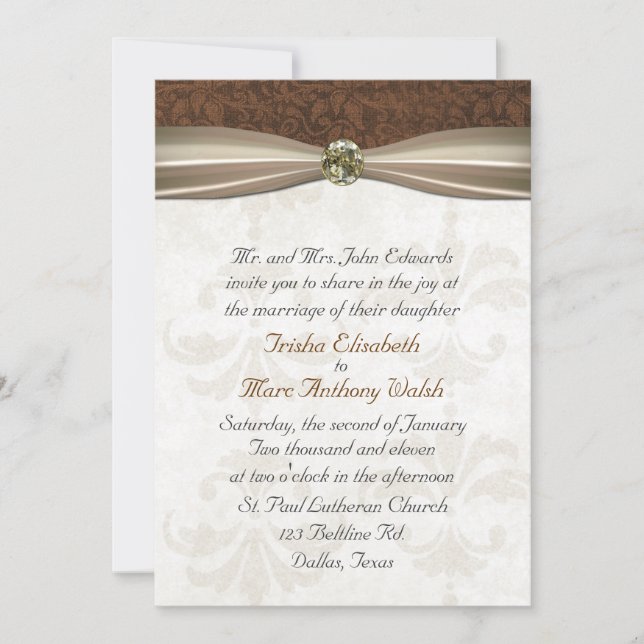 Invitation Brown & Cream Mariage damassé (Devant)