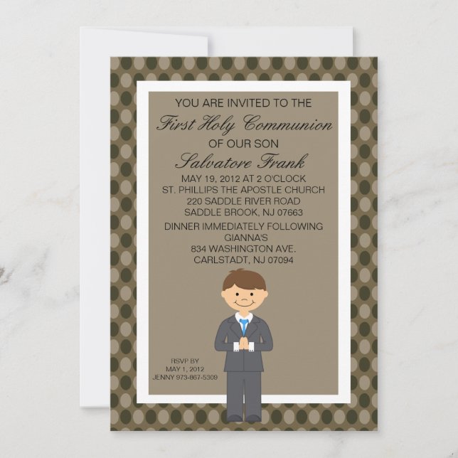 Invitation Brown Cute First Communion (Devant)