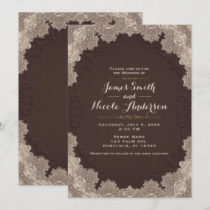 Invitation Brown en cuir Vintage dentelle occidentale Mariage