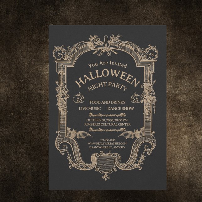 Invitation Brown et noir Vintage Halloween soirée (Créateur téléchargé)