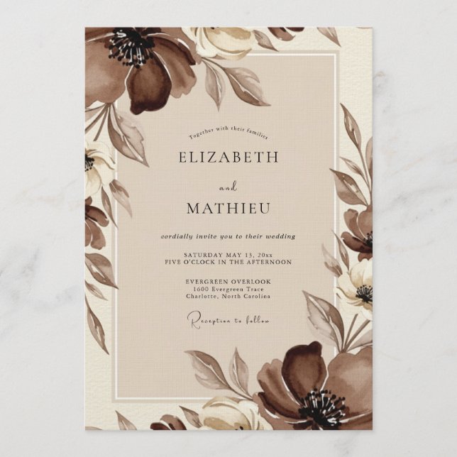 Invitation Brown Ethereal Bloom Wedding (Devant)