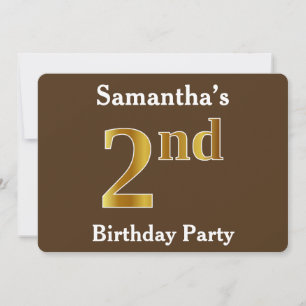 Invitation Brown, Faux Gold 2e fête d'anniversaire ; Nom pers