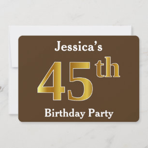 Invitation Brown, Faux Gold 45th Birthday Party; Nom personna