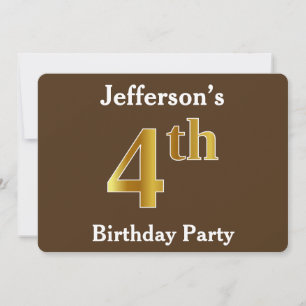 Invitation Brown, Faux Gold 4e fête d'anniversaire; Nom perso