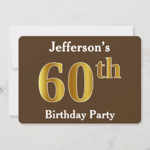 Invitation Brown, Faux Gold 60e fête d'anniversaire; Nom pers