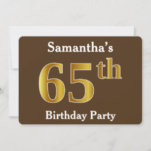 Invitation Brown, Faux Gold 65e fête d'anniversaire; Nom pers