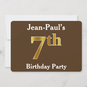 Invitation Brown, Faux Gold 7e fête d'anniversaire; Nom perso