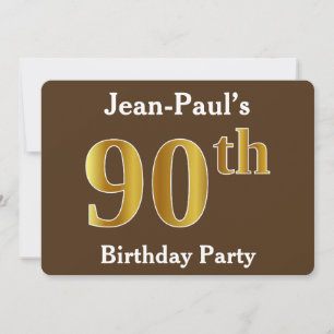 Invitation Brown, Faux Gold 90e fête d'anniversaire; Nom pers