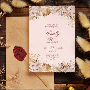 Invitation Brown Floral Élégant Baptême chrétien décoratif