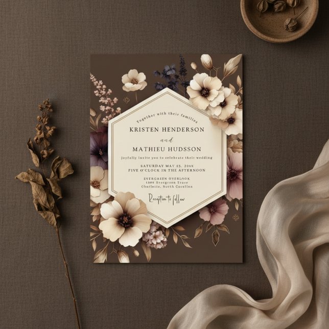 Invitation Brown Floral Nocturne Wedding (Créateur téléchargé)