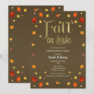 Invitation Brown & Gold tombent amoureux Leaves fête de fianç