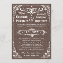 Brown gothique victorien Mariage damassé Invitatio