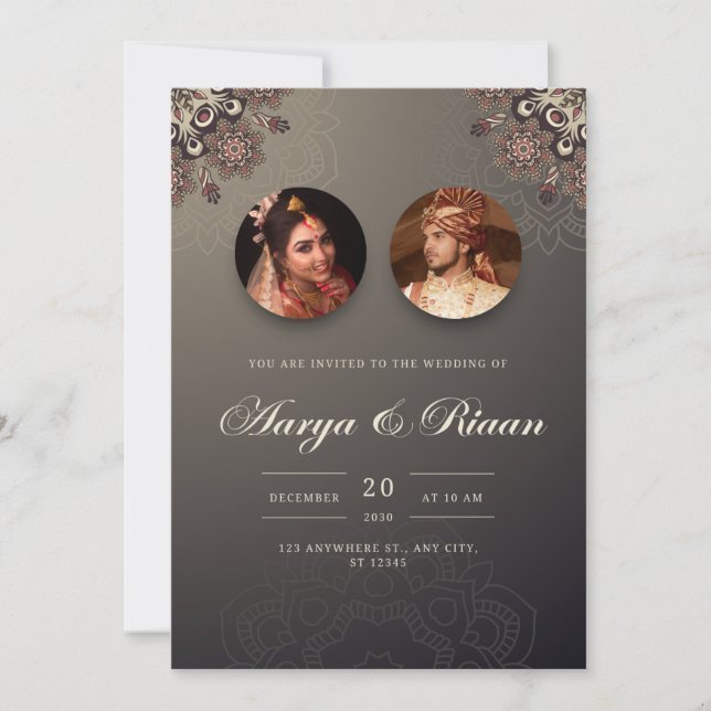 Invitation Brown Gradient mariage indien traditionnel (Devant)