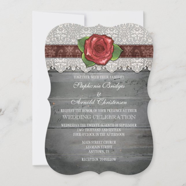 Invitation Brown Gris Rustique Bois Rose Mariage Inviter (Devant)