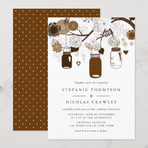 Invitation Brown Hanging Mason Jars Mariage