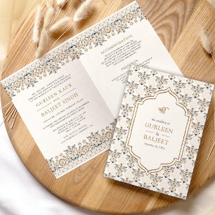 Invitation Brown Ikat All in One Anand Karaj Sikh Mariage