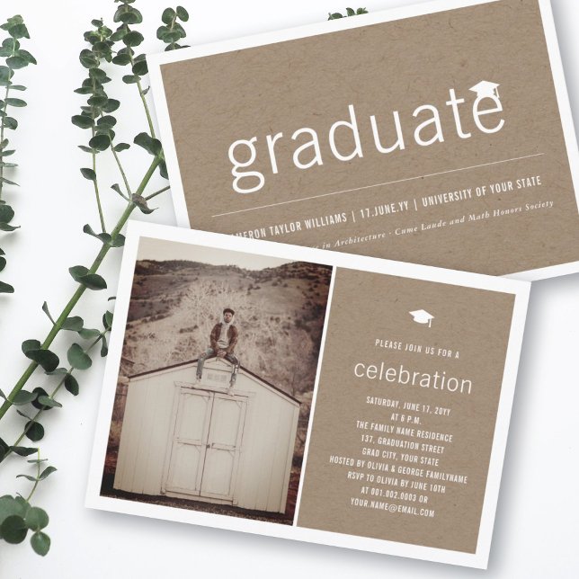Invitation Brown Kraft Simple Graduate Photo Party (Brown Kraft Simple Graduate Photo Rustic Graduation Party Invitation @ zazzle.com/color_therapy)