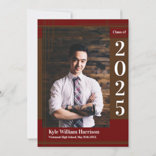 Invitation Brown Maroon School Couleur Graduation Photo Plaid