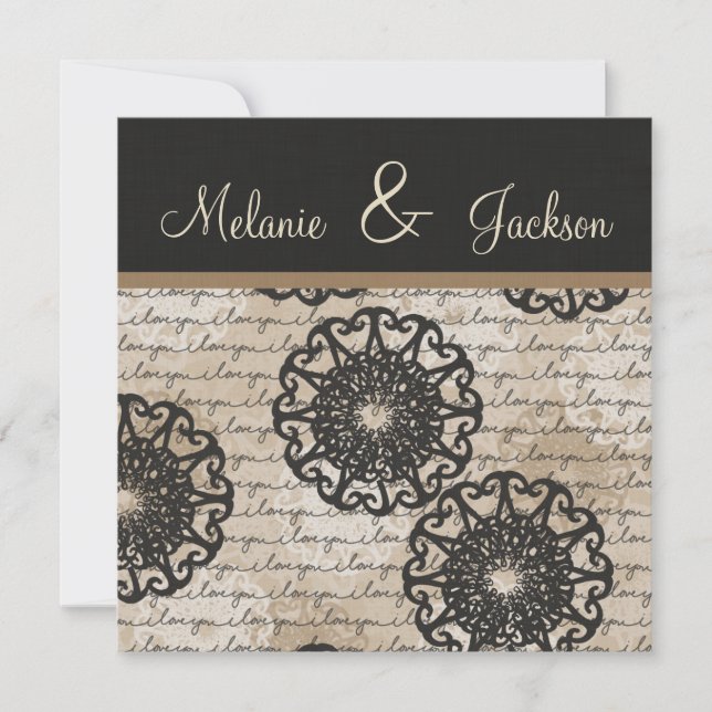Invitation Brown moderne Noir Taupe Design Mariage Post (Devant)