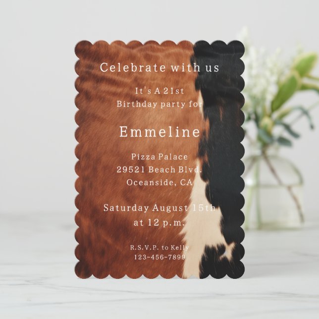 Invitation Brown Noir Noir Faux Cowhide (Debout devant)