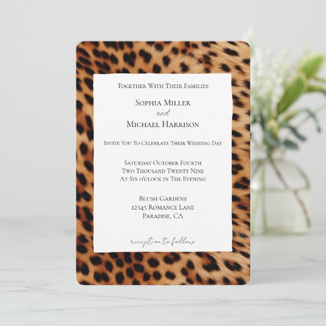 Invitation Brown Poster de animal Leopard Mariage (Debout devant)