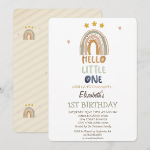 Invitation Brown Rainbow Stripes Hello Little One Birthday