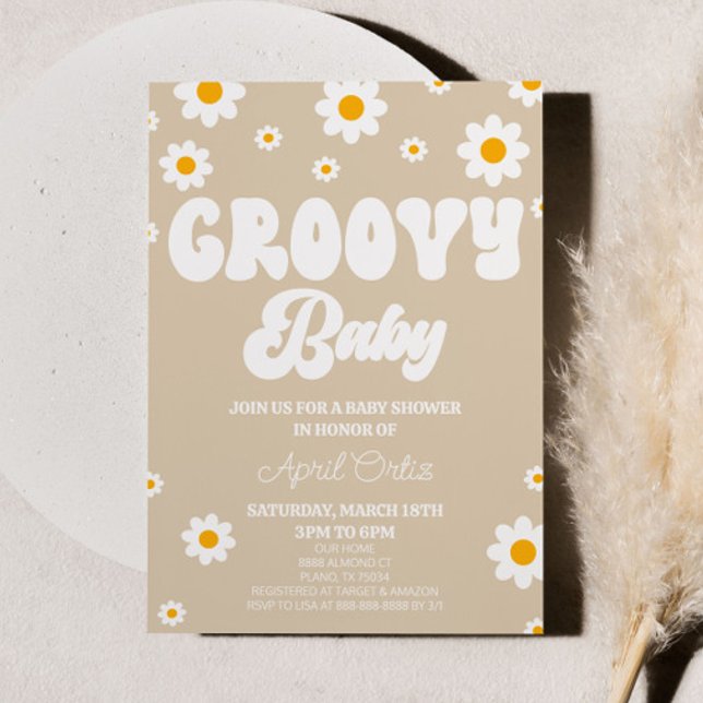 Invitation Brown Retro Daisy Fleur Super Baby shower bébé (Créateur téléchargé)