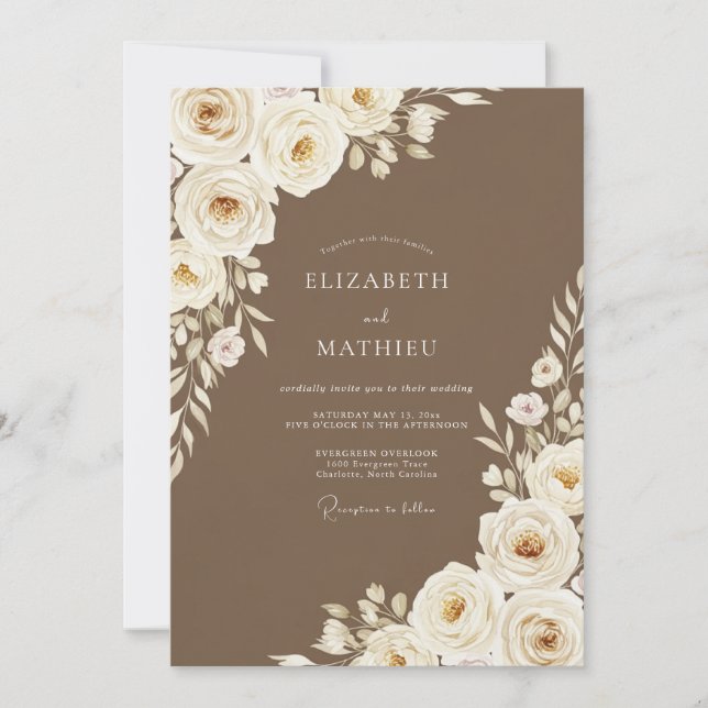 Invitation Brown Romantic Floral Wedding (Devant)