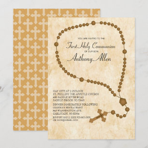 Invitation Brown Rosary Beads Première communion sainte