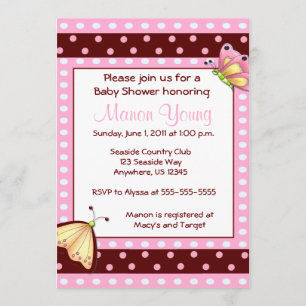 Invitation Brown rose de baby shower de papillon