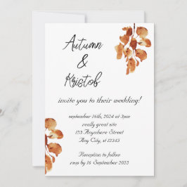 Invitation Brown Rustique Aquarelle Automne Fleurs Mariage Da
