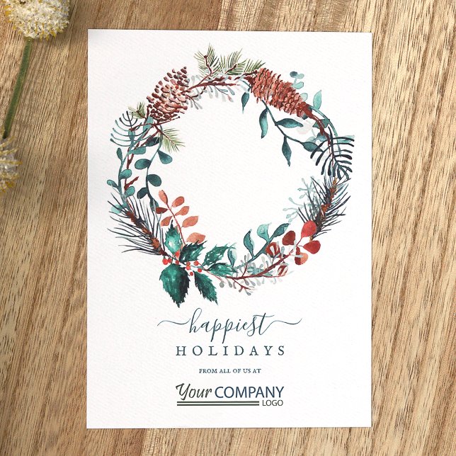 Invitation Brown, Sage Green Logo Pinecones Entreprise Noël (Winter Plants, Pine Needles Eucalyptus, Pinecones Wreath Company Holiday Card Green Business Logo)