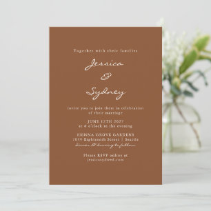 Invitation Brown Sienna  Script Mariage tout en un RSVP