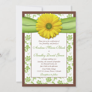 Invitation Brown, verte, Mariage damassé Jaune