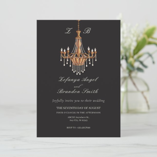 Invitation Brown vintage lustres mariage (Debout devant)
